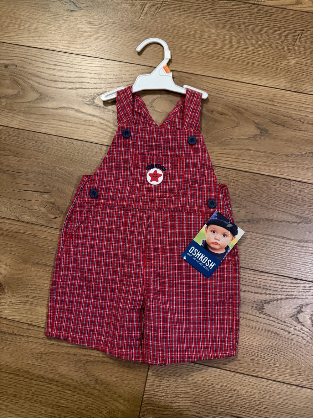 OshKosh B'gosh Red Plaid Shortalls with Star Patch